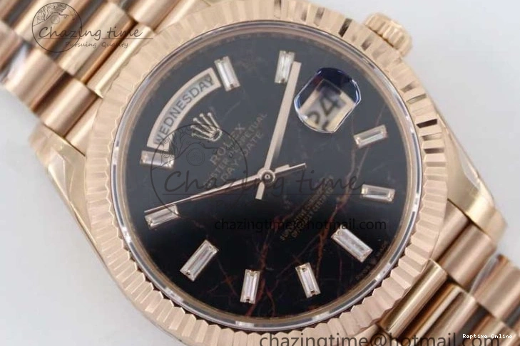 0419 Day Date 40mm RG 904L Steel TWF 1:1 Best Edition Black Crystal Dial on RG Bracelet A MoistureWicking 2349